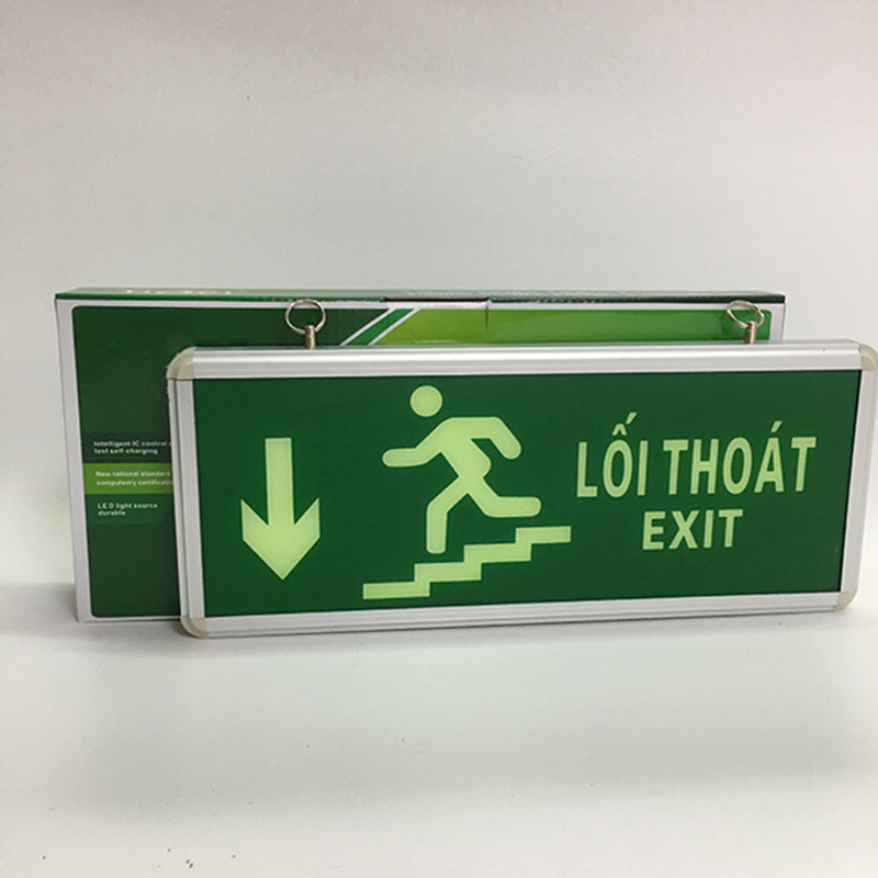 Đèn exit chỉ hướng thoát hiểm dưới