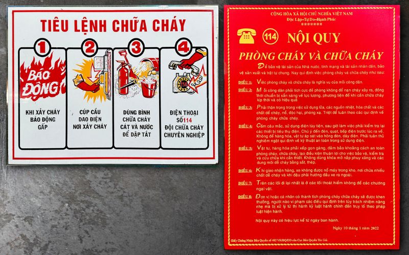 nội dung bảng nội quy pccc